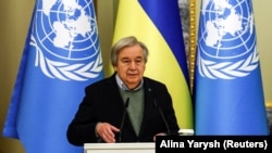 Генеральний секретар ООН Антоніу Ґутерріш під час візиту до України. Київ, 8 березня 2023 року