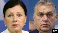 Єврокомісарка з питань цінностей і прозорості Вера Йоурова (л) та угорський прем’єр-міністр Віктор Орбан