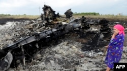 Lokalna stanovnica stoji među olupinama na mjestu nesreće MH17, 19. jula 2014. (Foto: AFP)