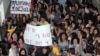 Armenia - Students at Yerevan State Linguistic University protest against the dismissal of its rector Suren Zolian, 19Apr2012.