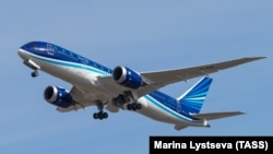 RUSSIA -- A Boeing 787 Dreamliner of the Azerbaijan Airlines (AZAL) flies in Moscow, April 8, 2015