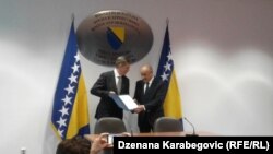 Šef delegacije EU u BiH Lars-Gunnar Wigemark i ministar finasija BiH Vjekoslav Bevanda, Sarajevo 18. april 2018.