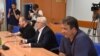 Lideri Demokratskog fronta na sastanku u Skupštini Crne Gore (s desna na levo: Nebojša Medojević, Andrija Mandić i Milan Knežević), 6. jul 2021.