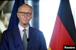 Канцлер Німеччини Мерц під час спільної пресконференції з прем'єр-міністром Фінляндії Орпо. Фінляндія, 27 травня 2025 року