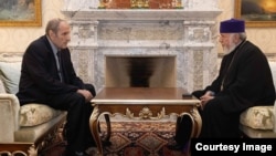 Armenia - Former President Levon Ter Petrosyan meets Catholicos of All Armenians Garegin II, Echmiadzin, June 7, 2025.